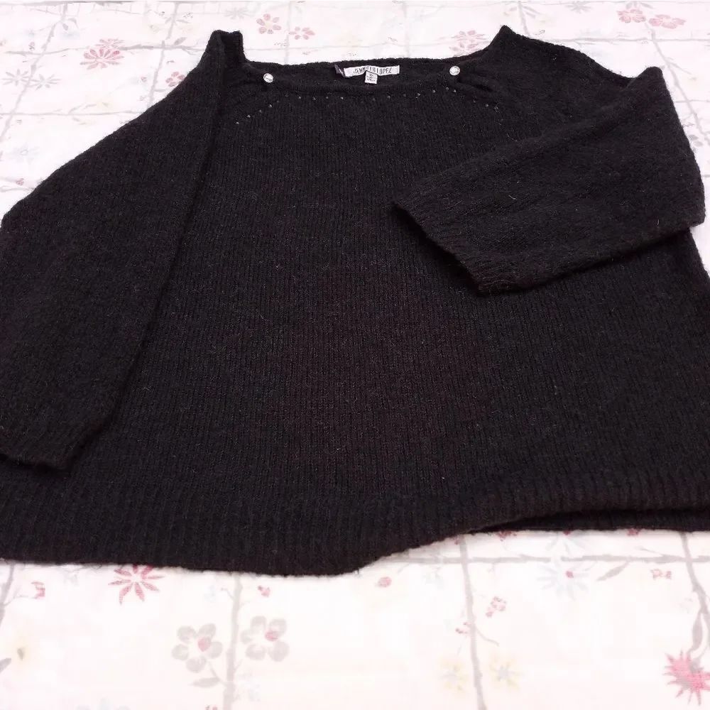 Jennifer Lopez Black Knitted 3/4 Slvs Cropped Acry